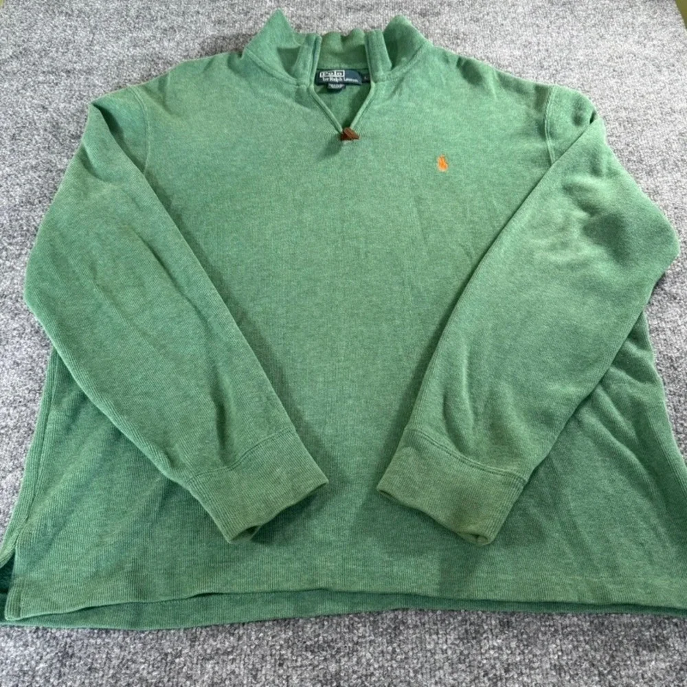 Polo Ralph Lauren Quarter Zip Pullover Mens L Cotton Rib Knit Green Classic L
